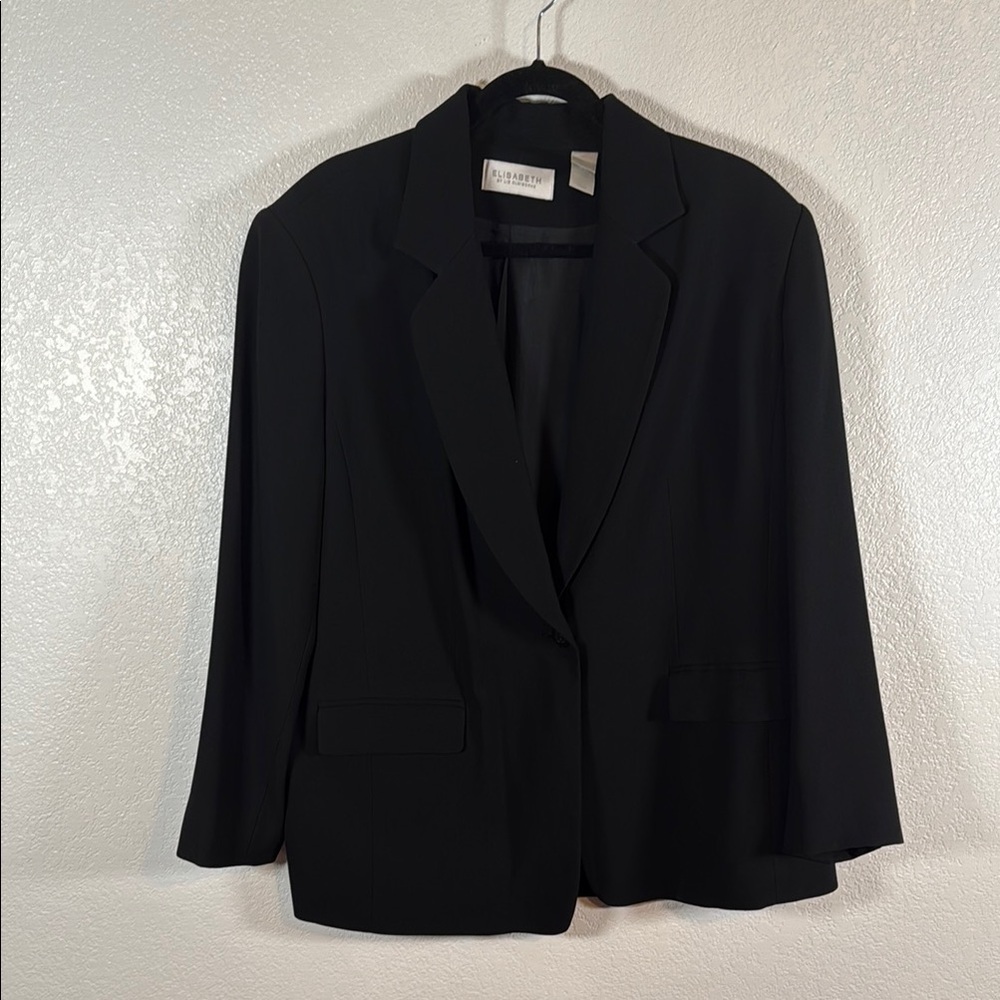 Vintage Elizabeth Black Classic One Button Career Wear Blazer Size 18